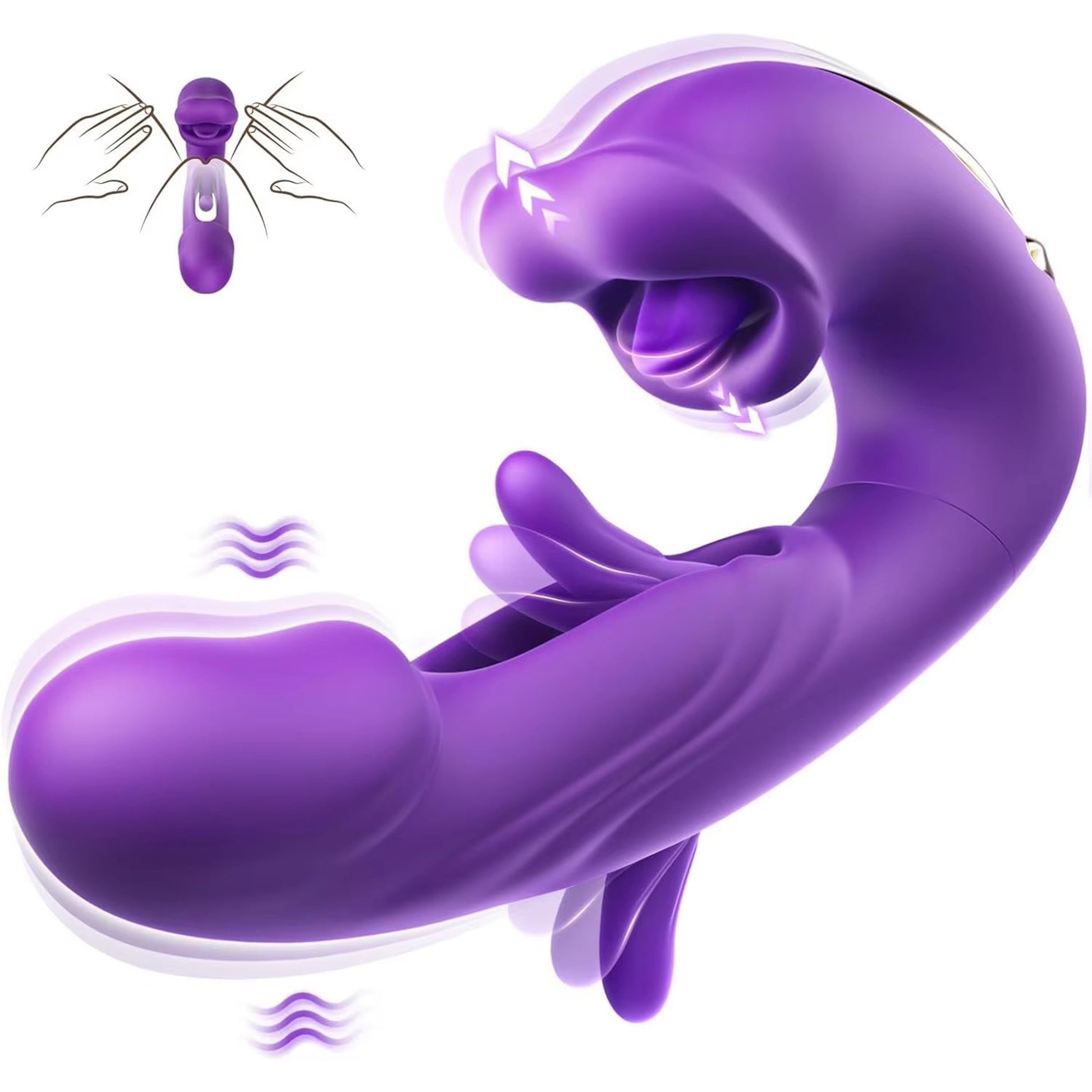Vibrator Multifunctional Loveplay™ Alien 3 in 1, cu 7 Moduri de Vibratii, 7 Tipuri de Ondulatii, 5 Variatii de Lins, Suctiune Realista cu Buze si Limba, Stimulare Puncte A-G-C, Motor Silentios 30-40 dB, Silicon Premium, Design 2024, Culoare Mov - LovePlay