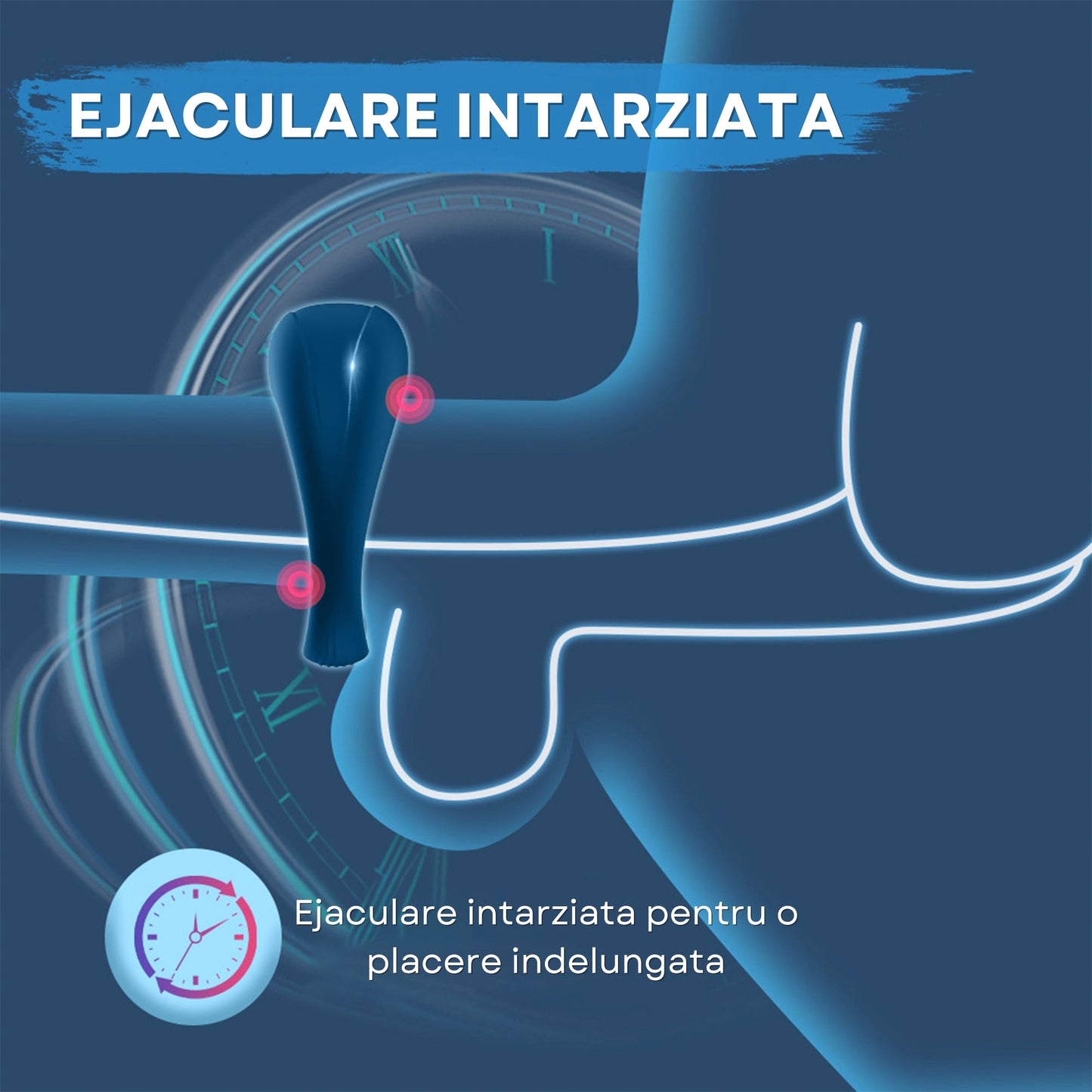 Inel de penis StayHard LovePlay™ , cu 10 moduri de vibratie, cu efect de interziere ejaculare, reincarcabil USB, silentios, rezistent la apa, din silicon, albastru - LovePlay