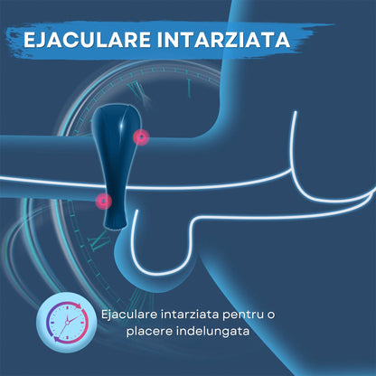 Inel de penis StayHard LovePlay™ , cu 10 moduri de vibratie, cu efect de interziere ejaculare, reincarcabil USB, silentios, rezistent la apa, din silicon, albastru - LovePlay
