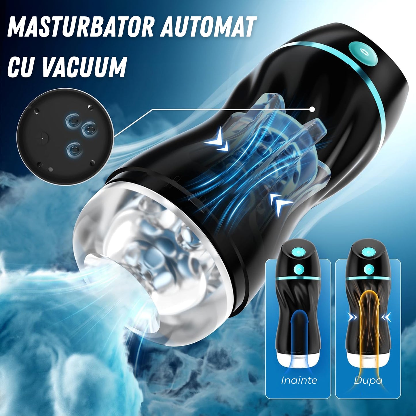 Masturbator automat LovePlay™ SuckMistress, cu 3 niveluri de suctiune, 7 moduri de vibratie, canal 3D realist, control prin aplicatie, maini libere, reincarcabil USB-C, pentru barbati - LovePlay