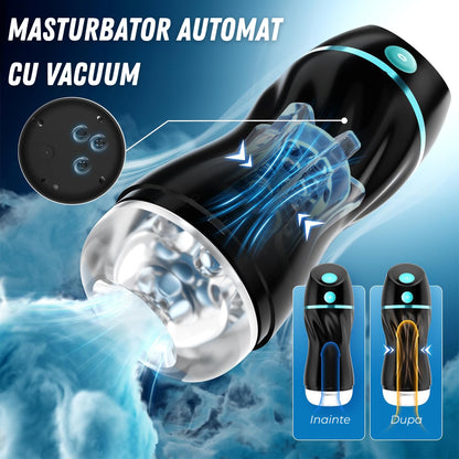 Masturbator automat LovePlay™ SuckMistress, cu 3 niveluri de suctiune, 7 moduri de vibratie, canal 3D realist, control prin aplicatie, maini libere, reincarcabil USB-C, pentru barbati - LovePlay