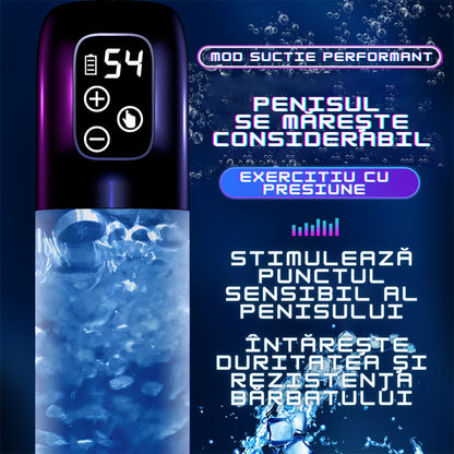 Pompa pentru penis LovePlay™ PowerPump, cu efect de suctie si vibratie puternice, pentru marirea penisului, rezistent la apa, rezistent la apa, incarcare prin USB, silentios, 28 x 6 cm, din silicon, negru - LovePlay