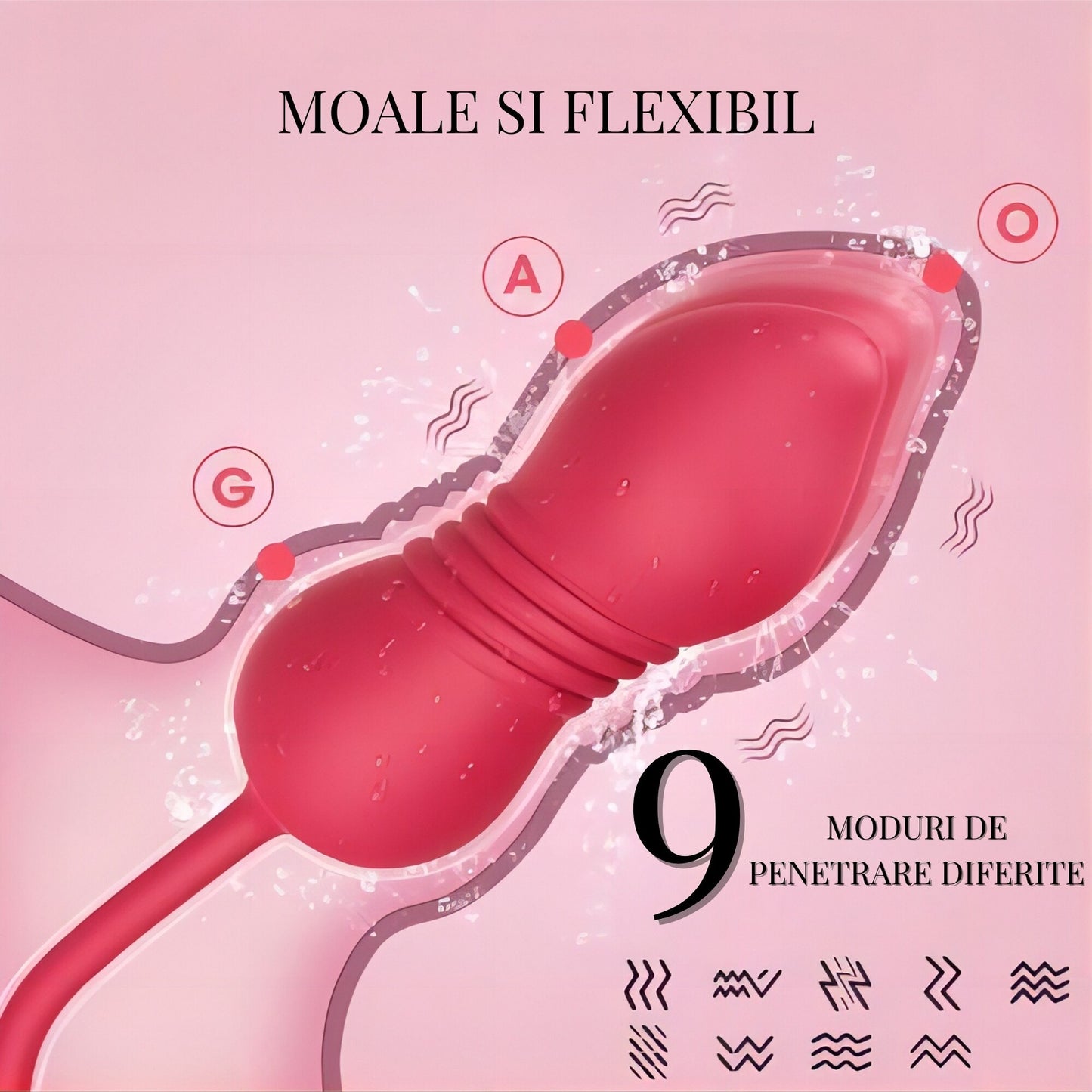 Vibrator dublu LovePlay DoubleFun, din silicon premium, cu 9 functii de vibratie, 9 functii de penetrare, reincarcabil, rezistent la apa, design discret si silentios, rosu - LovePlay