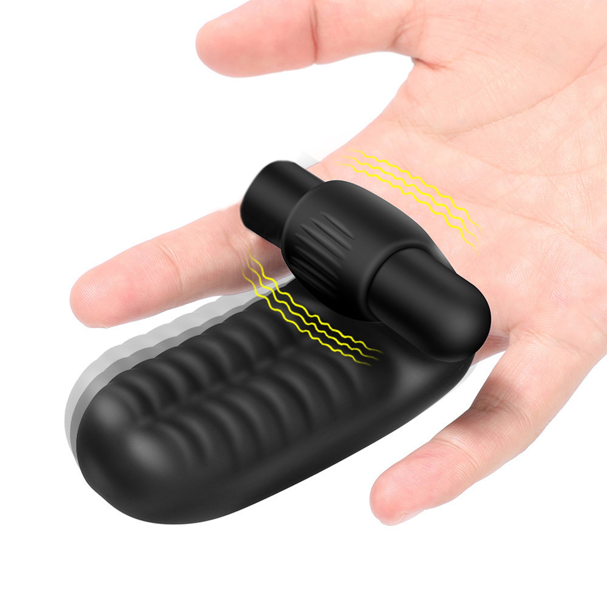 Vibrator LovePlay™ TwoFingers, 10 moduri diferite de vibratie, cu striatii, stimulare clitoris si punct G, silentios, reincarcabil, rezistent la apa, atasabil, usor de curatat si transportat, design discret, din silicon, negru - LovePlay
