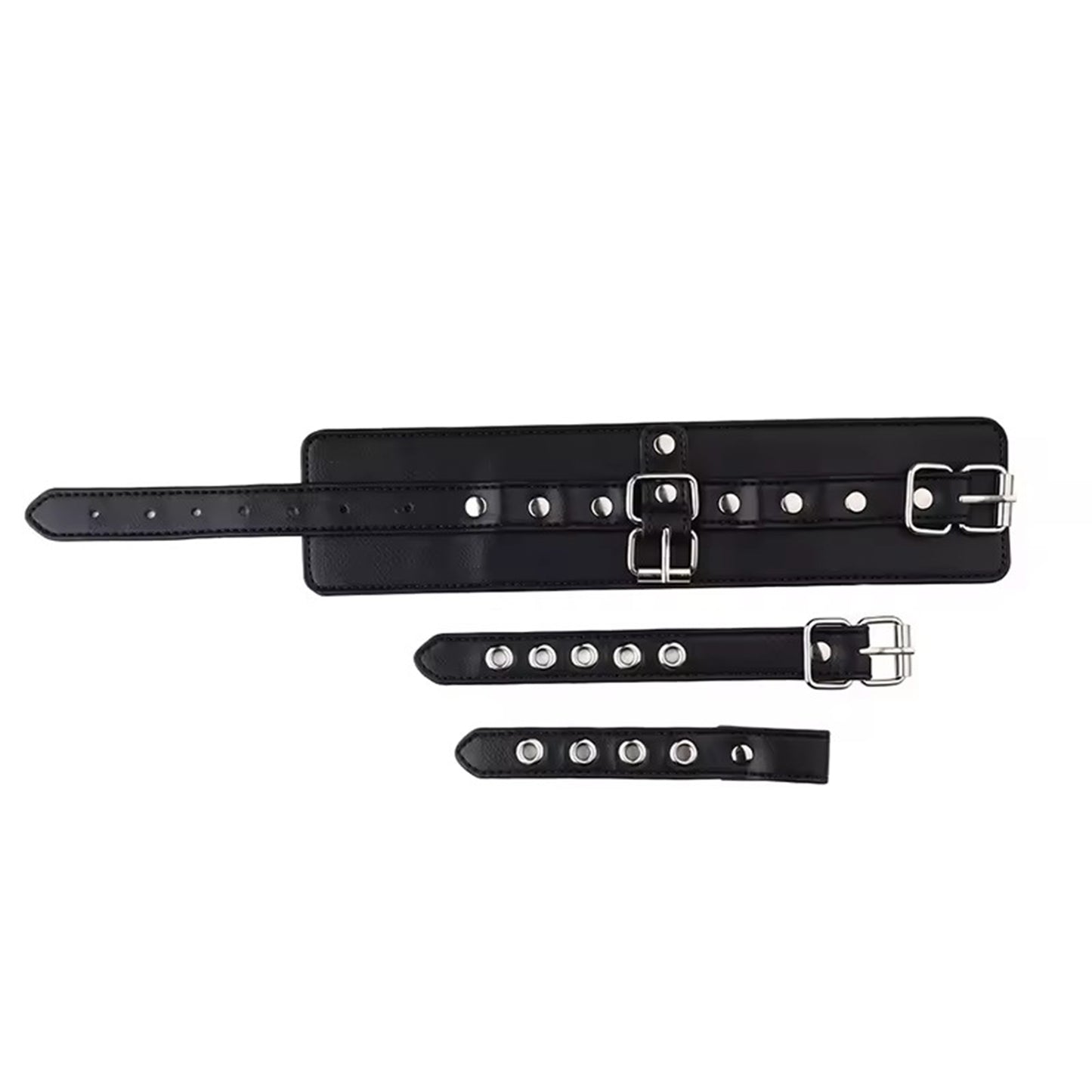 Catuse LovePlay™ BadGirl, BSDM, din piele ecologica, cu detalii argintii, ajustabile, cu doua prinderi prin curea, negre, 36.6 cm, 16.7 cm, 13.7 cm, 86 g - LovePlay