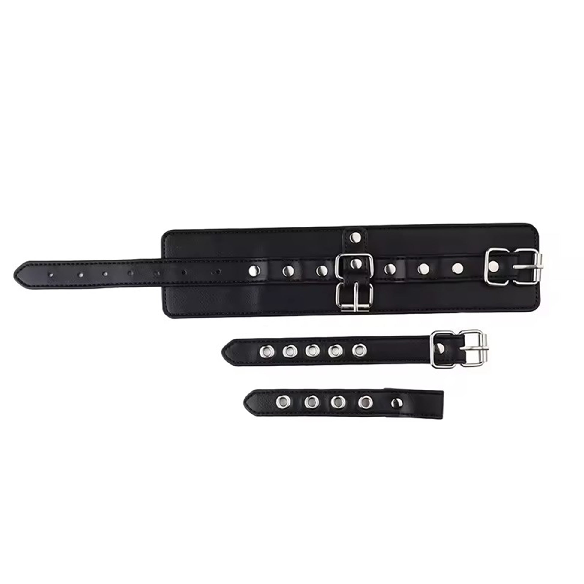 Catuse LovePlay™ BadGirl, BSDM, din piele ecologica, cu detalii argintii, ajustabile, cu doua prinderi prin curea, negre, 36.6 cm, 16.7 cm, 13.7 cm, 86 g - LovePlay