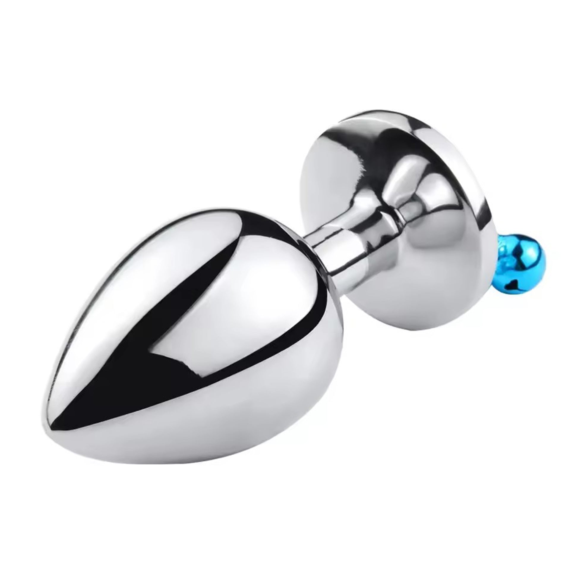 Set dop anal si lesa LovePlay™ GoodGirl, din otel inoxidabil si piele, cu clopotei, rezistent la apa, albastru, lungime 70 mm, diametru 27 mm - LovePlay