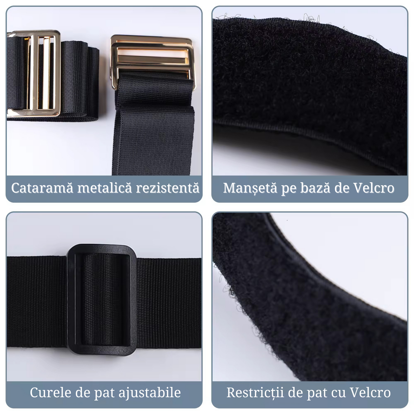 Set catuse erotice BDSM LovePlay™ Attitude, tip mansete, design adjustabil, ideal pentru pat, negru, din piele ecologica - LovePlay
