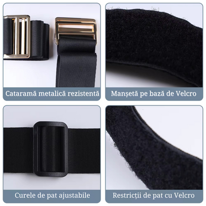 Set catuse erotice BDSM LovePlay™ Attitude, tip mansete, design adjustabil, ideal pentru pat, negru, din piele ecologica - LovePlay