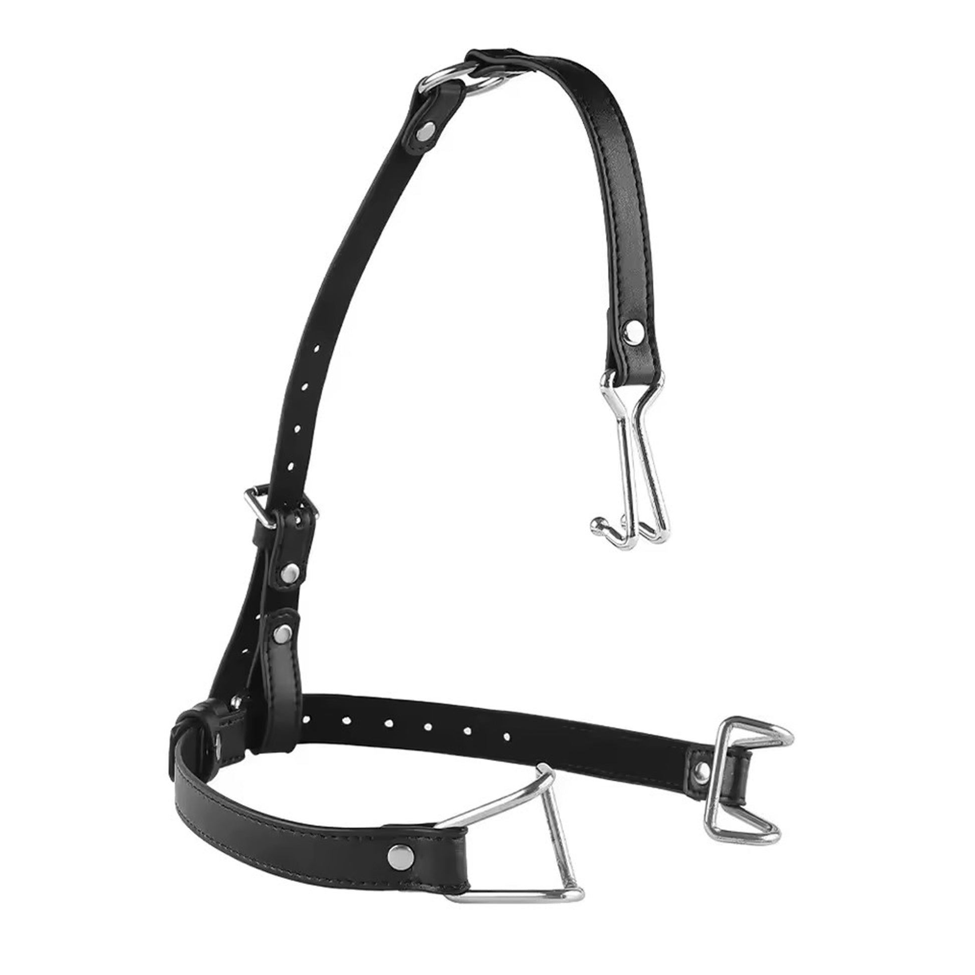Set BSDM TiedUp LovePlay™ din piele ecologica pentru retinere faciala, cu carlig pentru nas si retractor pentru obraji, ajustabil, cu prindere prin curea, 50 x 48 cm - LovePlay