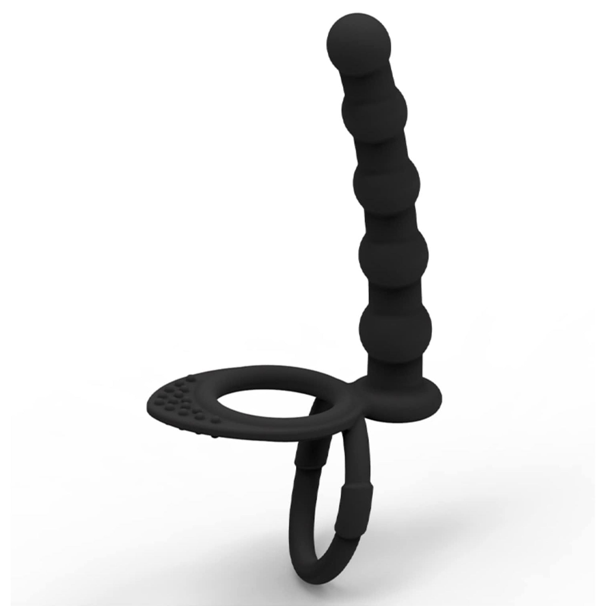 Strap on Dildo LovePlay™ DoubleD, cu inele de prindere si striatii sferice, pentru masaj punct G sau penetrare anala, din silicon non-toxic - LovePlay