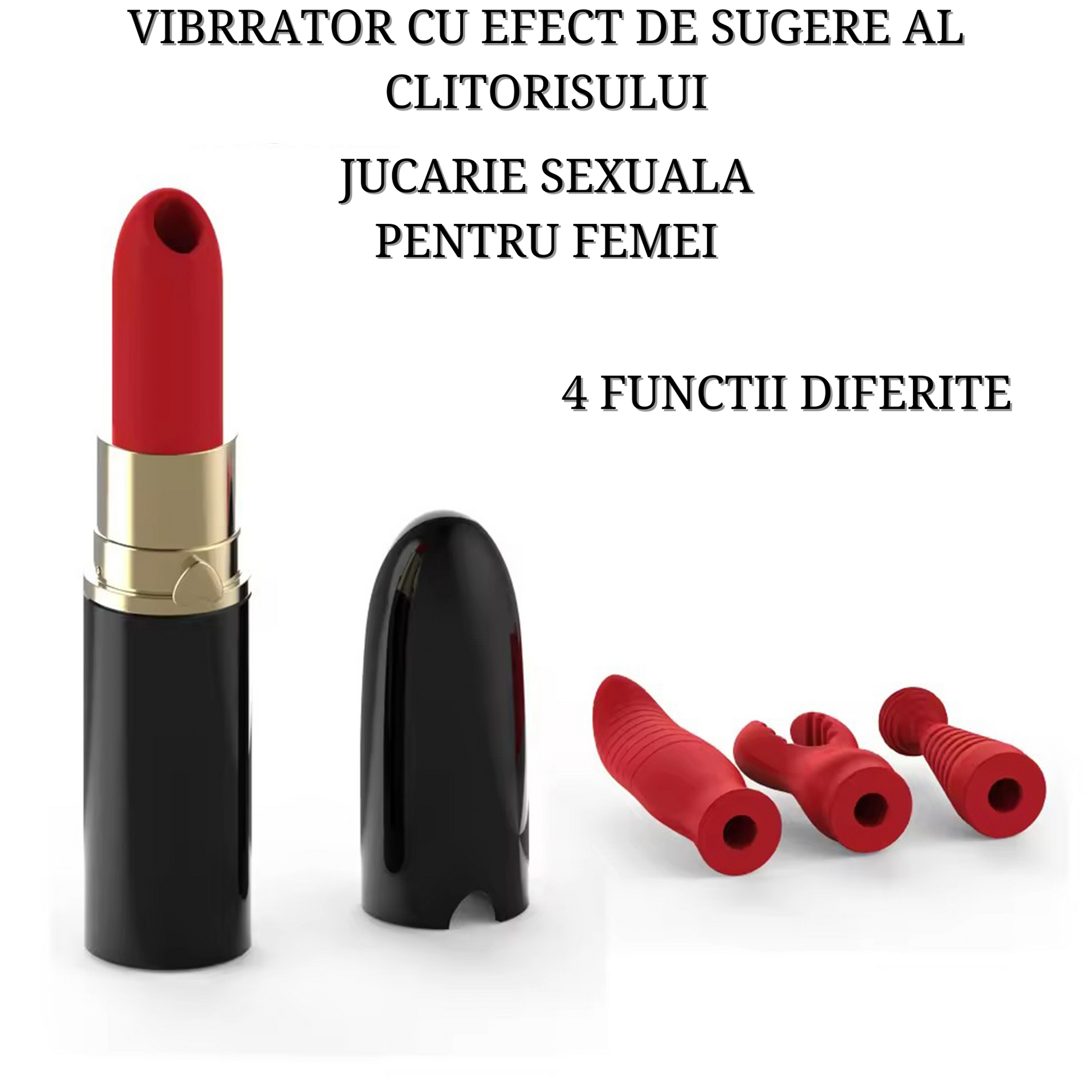 Vibrator Red Lipstick LovePlay™, design discret si silentios, cu patru capete interschimbabile, rezistent la apa - LovePlay