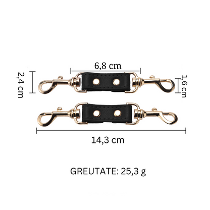 Set Complet de Accesorii BDSM, format din masca, lesa, zgarda din piele ecologica, catuse de maini si picioare, din piele ecologica, culoare negru - LovePlay