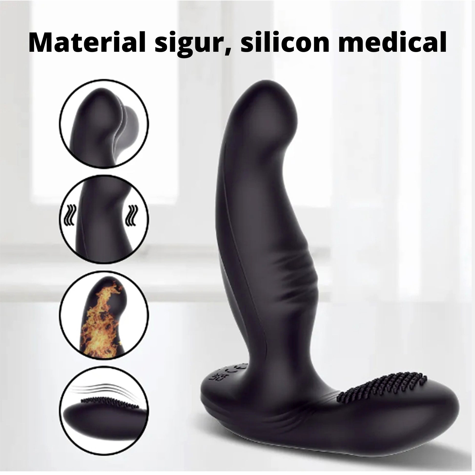 Vibrator LovePlay™ BlackDragon, cu 7 tipuri de vibratii puternice, anal, stimulare dubla, functie de incalzire, incarcare USB, control prin telecomanda wireless de la 10 m, rezistent la apa, silentios, din silicon, negru, 12 x 13, 5 x 4 cm - LovePlay