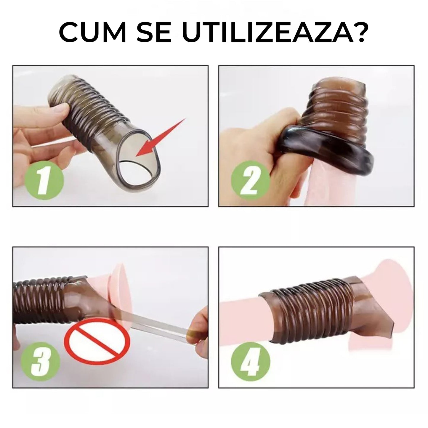 Manson de penis LovePlay™ din silicon premium, cu efect de intarziere a ejacularii, design striat pentru stimulare intensa, fixare sigura cu inel de prindere, negru, 11.5 x 3.5 cm - LovePlay