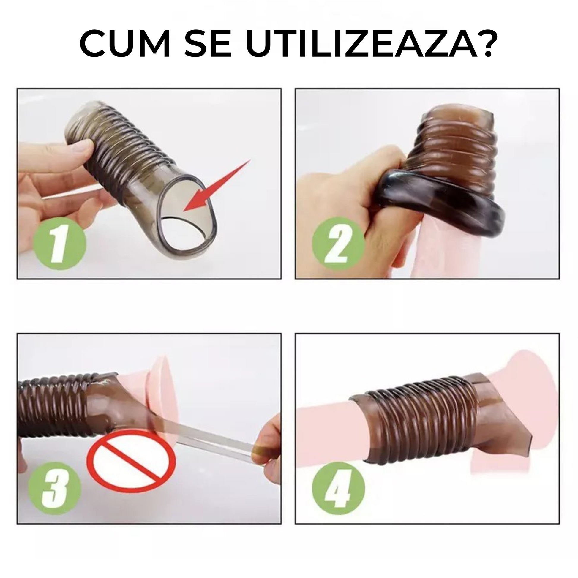 Manson de penis LovePlay™ din silicon premium, cu efect de intarziere a ejacularii, design striat pentru stimulare intensa, fixare sigura cu inel de prindere, negru, 11.5 x 3.5 cm - LovePlay