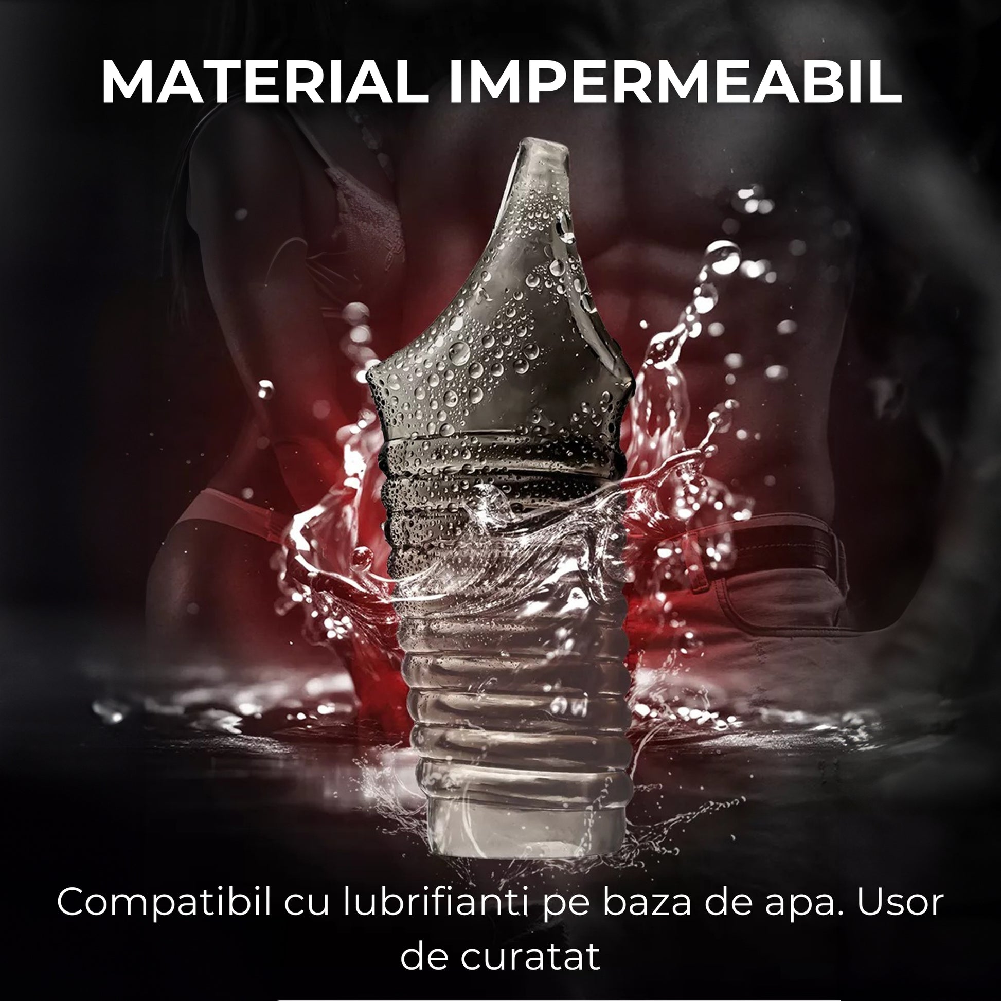 Manson de penis LovePlay™ din silicon premium, cu efect de intarziere a ejacularii, design striat pentru stimulare intensa, fixare sigura cu inel de prindere, negru, 11.5 x 3.5 cm - LovePlay