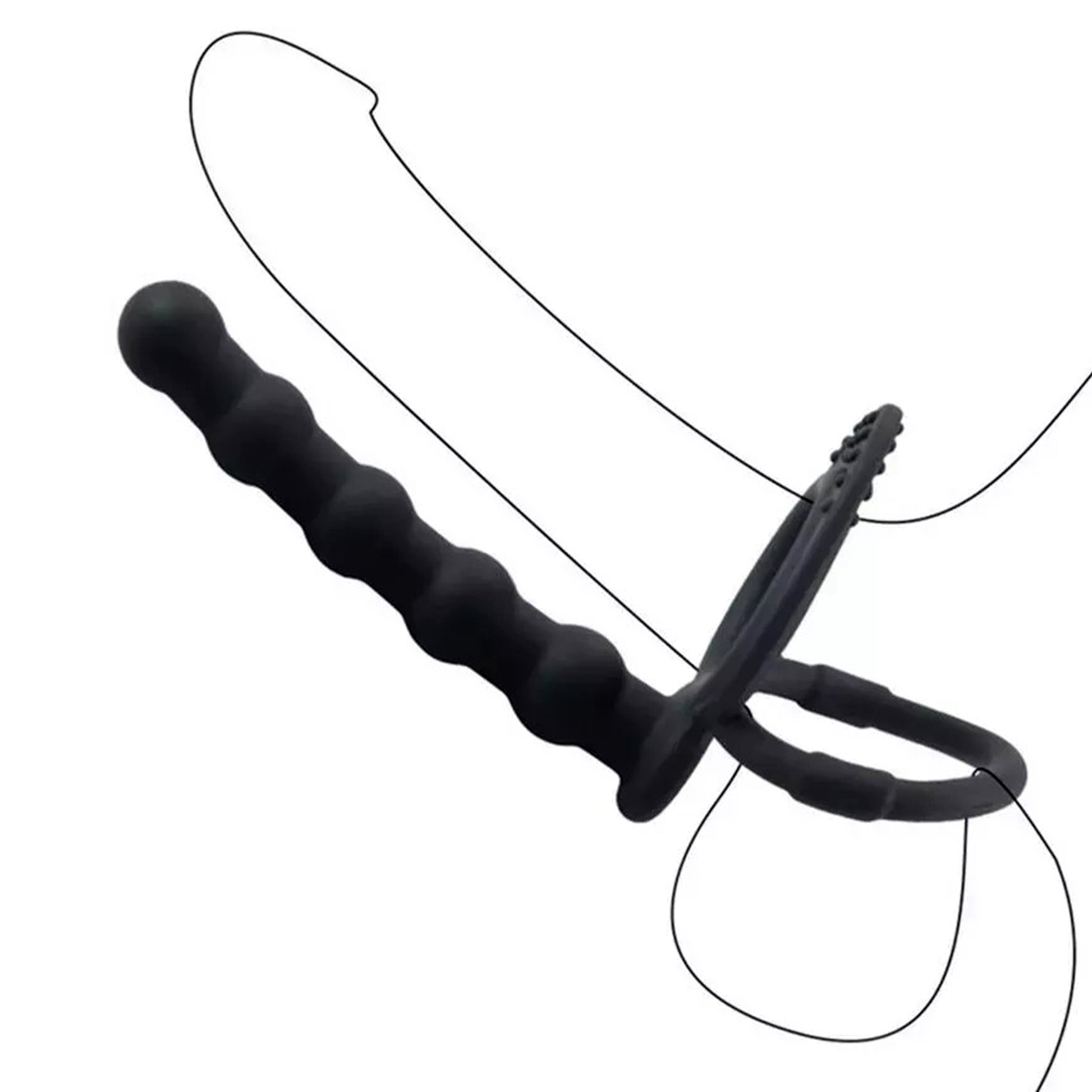 Strap on Dildo LovePlay™ DoubleD, cu inele de prindere si striatii sferice, pentru masaj punct G sau penetrare anala, din silicon non-toxic - LovePlay