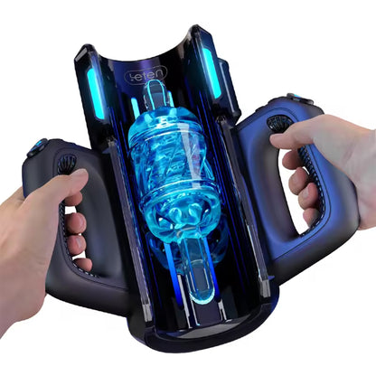 Masturbator Automat LovePlay™ ThrustPro, cu 700 miscari/minut, 10 moduri de suctiune si incalzire 360°, cu sunete interactive, manere si mansoane duble, incarcare USB - LovePlay