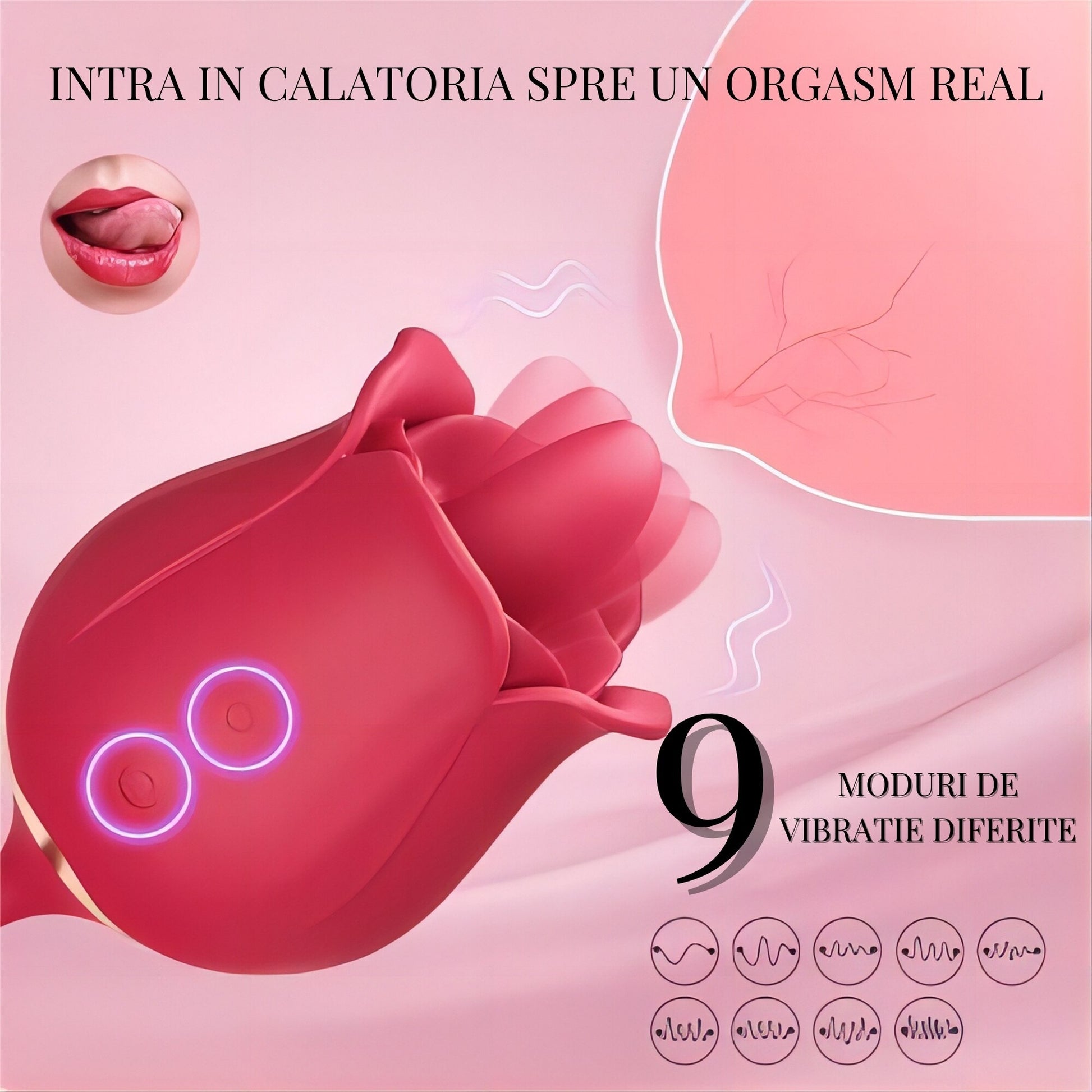 Vibrator dublu LovePlay DoubleFun, din silicon premium, cu 9 functii de vibratie, 9 functii de penetrare, reincarcabil, rezistent la apa, design discret si silentios, rosu - LovePlay