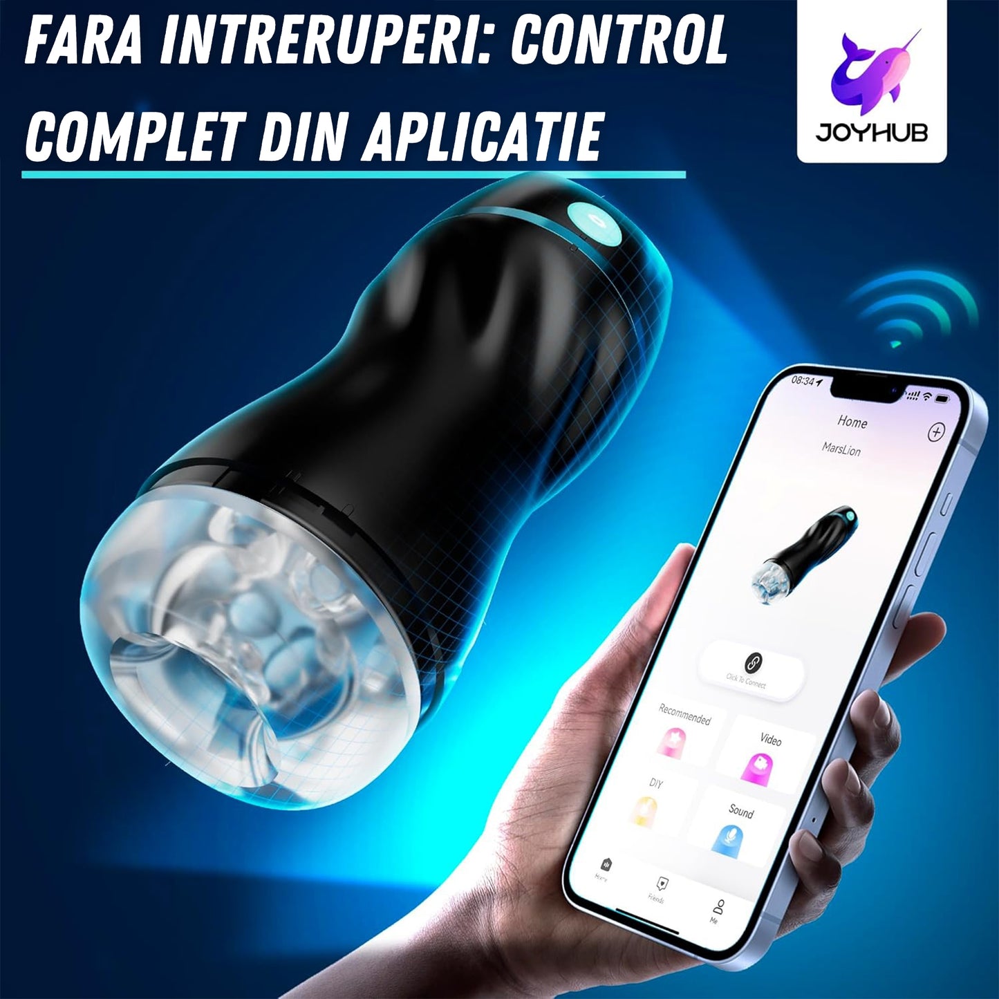 Masturbator automat LovePlay™ SuckMistress, cu 3 niveluri de suctiune, 7 moduri de vibratie, canal 3D realist, control prin aplicatie, maini libere, reincarcabil USB-C, pentru barbati - LovePlay