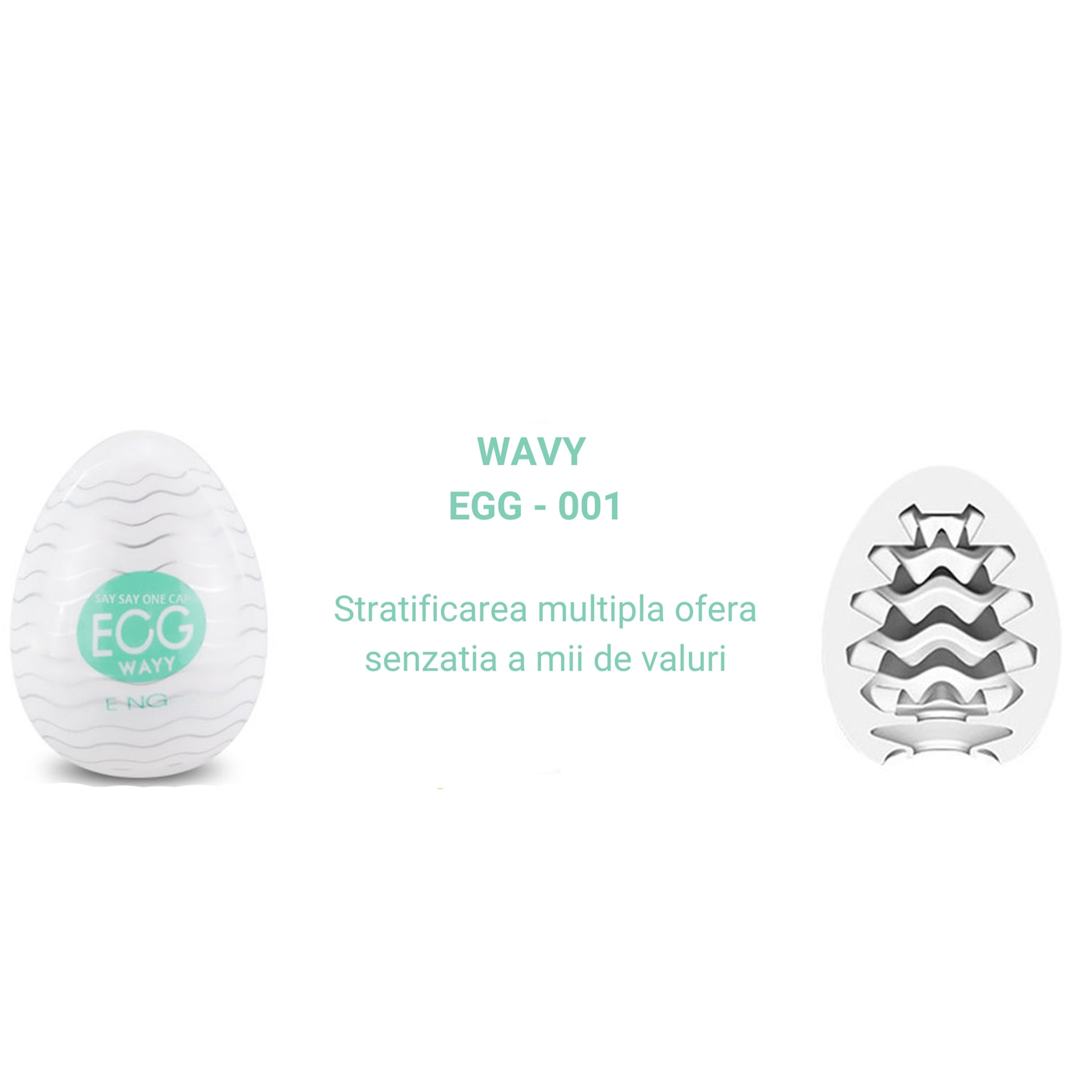Masturbator tip vagin LovePlay™ Egg, cu textura de valuri, portabil, din silicon, turcoaz - LovePlay