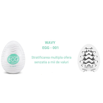 Masturbator tip vagin LovePlay™ Egg, cu textura de valuri, portabil, din silicon, turcoaz - LovePlay