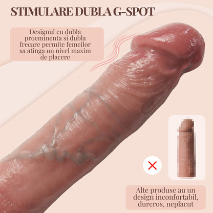 Manson penis LovePlay™ LongFriend cu vene proeminente, 10 moduri de vibratie, functie de alungire si ingrosare, control prin telecomanda, din silicon non-toxic, lungime inserabila de 18 cm, rezistent la apa, atasabil, diametru interior 4.5 cm, 173 g, - LovePlay