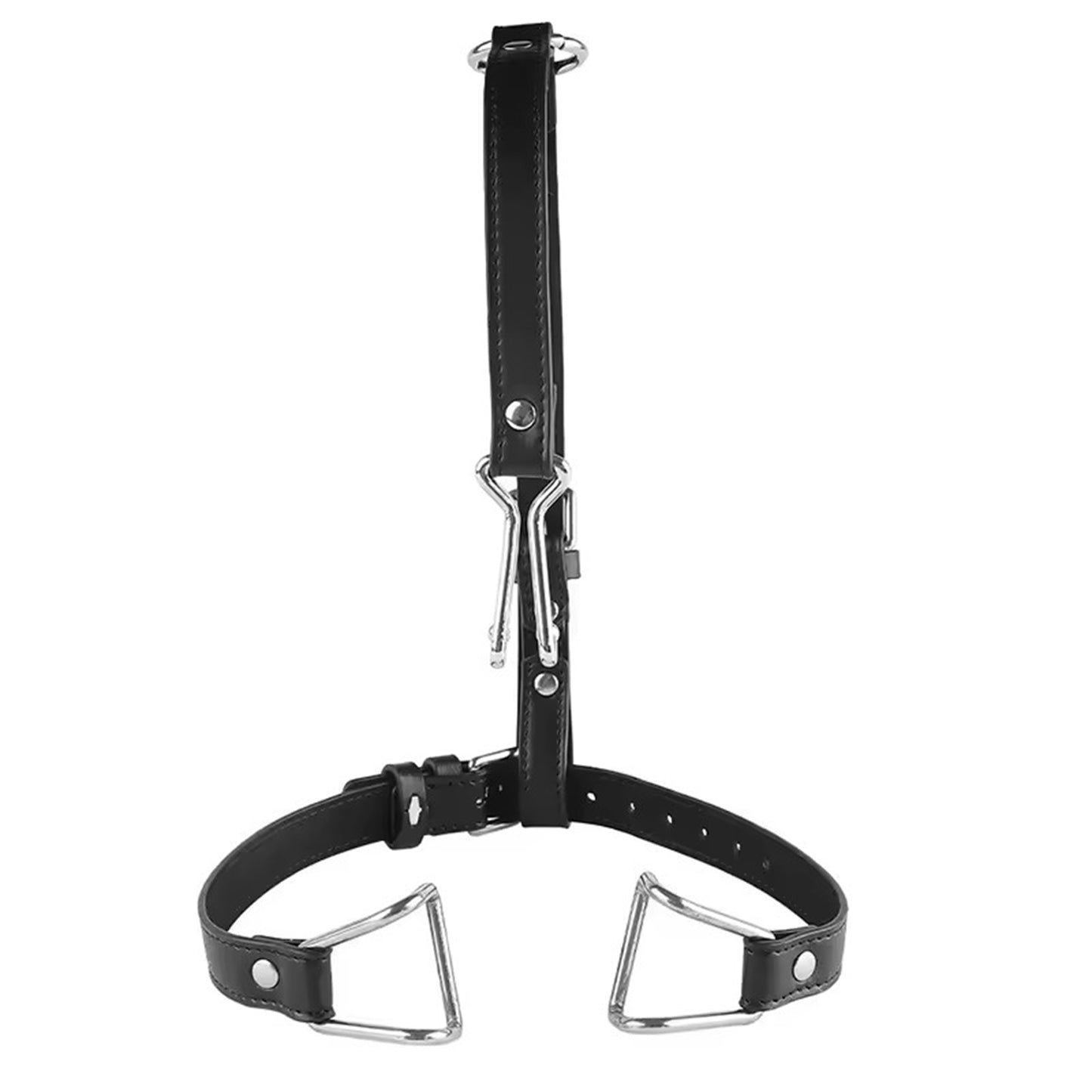 Set BSDM TiedUp LovePlay™ din piele ecologica pentru retinere faciala, cu carlig pentru nas si retractor pentru obraji, ajustabil, cu prindere prin curea, 50 x 48 cm - LovePlay