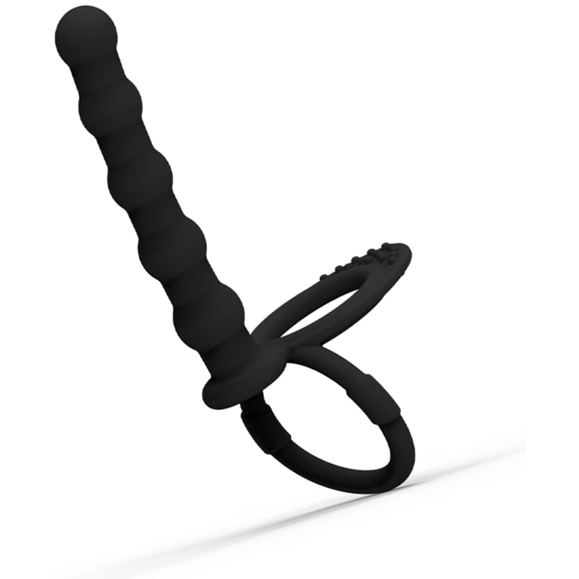 Strap on Dildo LovePlay™ DoubleD, cu inele de prindere si striatii sferice, pentru masaj punct G sau penetrare anala, din silicon non-toxic - LovePlay