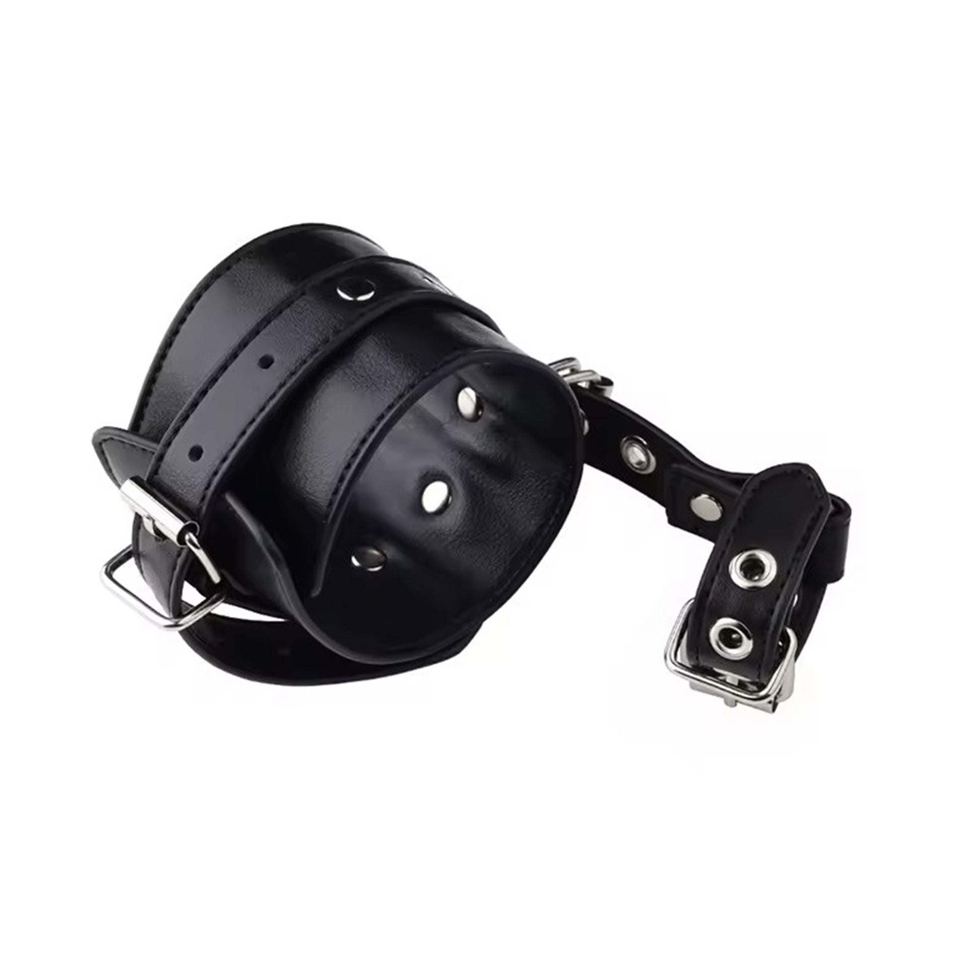 Catuse LovePlay™ BadGirl, BSDM, din piele ecologica, cu detalii argintii, ajustabile, cu doua prinderi prin curea, negre, 36.6 cm, 16.7 cm, 13.7 cm, 86 g - LovePlay