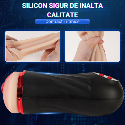 Fleshlight Masturbator LovePlay™ SecretHer, cu 10 Tipuri de Vibratie, cu Stimulare Orala si functie Deep Throat, Incarcare prin USB, Rezistent la apa, Negru, din Silicon, Capacitate Baterie de peste o ora - LovePlay