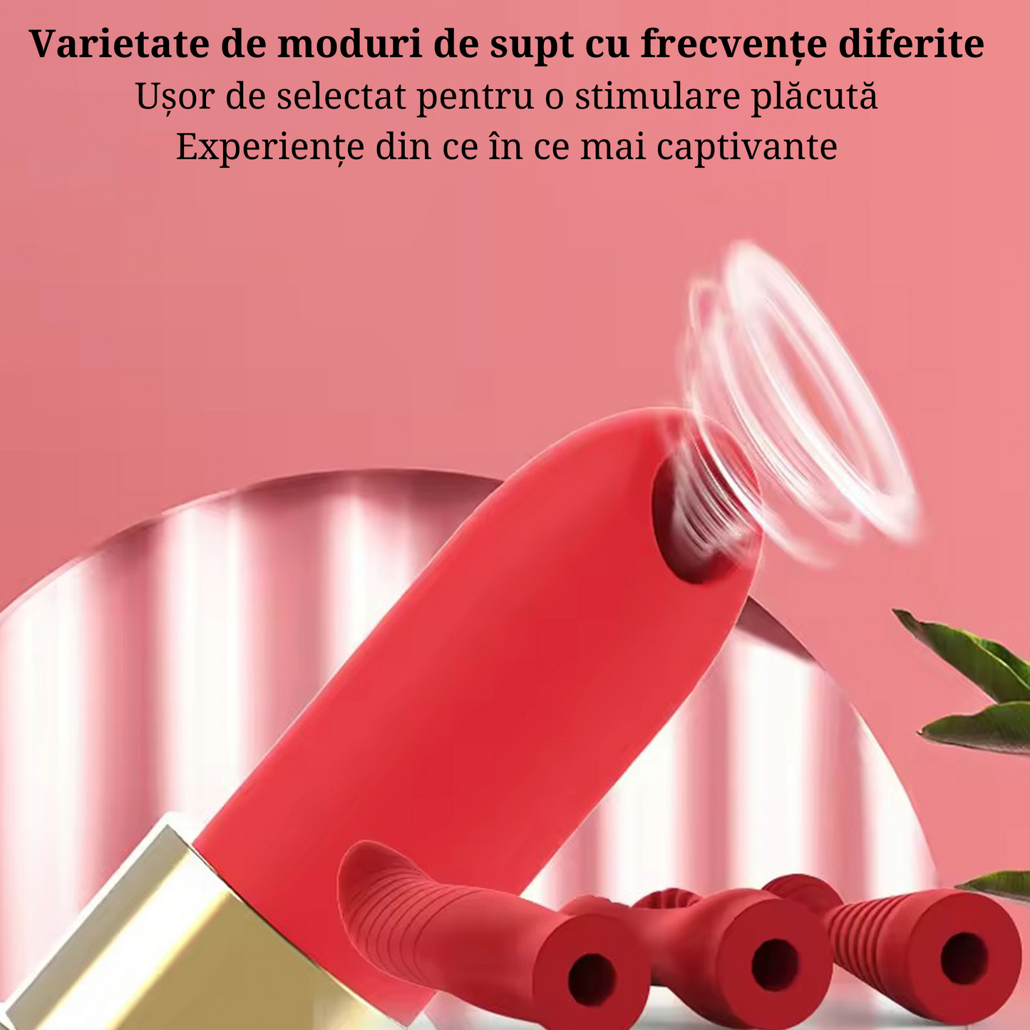 Vibrator Red Lipstick LovePlay™, design discret si silentios, cu patru capete interschimbabile, rezistent la apa - LovePlay