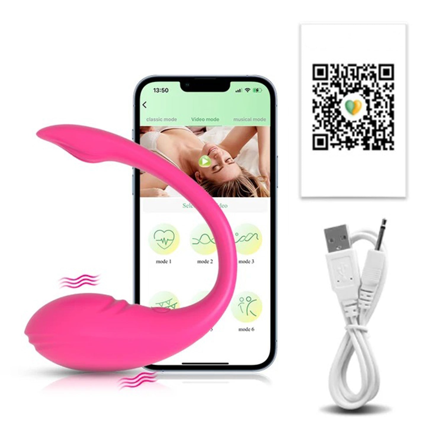 Vibrator LovePlay™ Delfin, cu 9 moduri diferite, cu functie de personalizare vibratii, reincarcabil si rezistent la apa, conexiune Bluetooth, control prin aplicatie, din silicon, roz - LovePlay