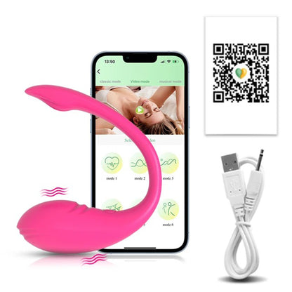 Vibrator LovePlay™ Delfin, cu 9 moduri diferite, cu functie de personalizare vibratii, reincarcabil si rezistent la apa, conexiune Bluetooth, control prin aplicatie, din silicon, roz - LovePlay