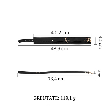 Set Complet de Accesorii BDSM, format din masca, lesa, zgarda din piele ecologica, catuse de maini si picioare, din piele ecologica, culoare negru - LovePlay