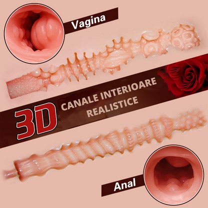 Masturbator Ultra-Realist LovePlay™ MissHer, 2 canale: vaginal si anal ultra-realist, cu striatii interne 3D, din silicon premium non-toxic si elastic, coapse realiste, usor de curatat, rezistent la apa, dimensiuni 28 x 32 x 22 cm, greutate 9 kg - LovePlay