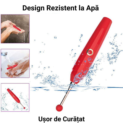 Vibrator LovePlay™ RedPen cu 10 moduri diferite de vibratie, sub forma de pix, cu 3 capuri diferite, diferite moduri de stimulare, rezistent la apa, incarcare USB, design discret, usor de curatat si transportat, 17.6 x 2.6cm, din silicon, rosu - LovePlay