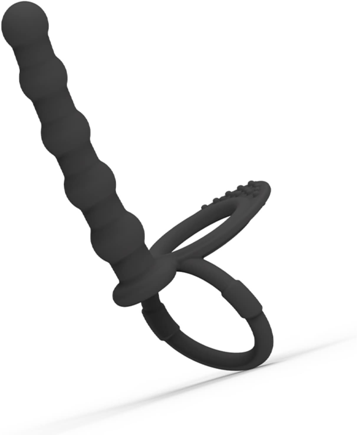 Strap on Dildo LovePlay™ DoubleD, cu inele de prindere si striatii sferice, pentru masaj punct G sau penetrare anala, din silicon non-toxic - LovePlay