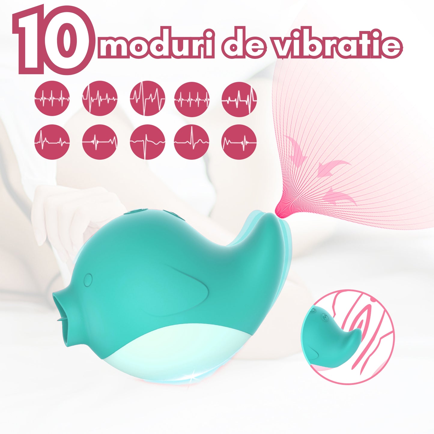 Vibrator LovePlay™ DelfinPlay cu vibratii puternice ajustabile, silentios, rezistent la apa, din silicon, reincacabil, design discret, portabil, usor de folosit, incarcare USB, 6.8x 8.75cm - LovePlay