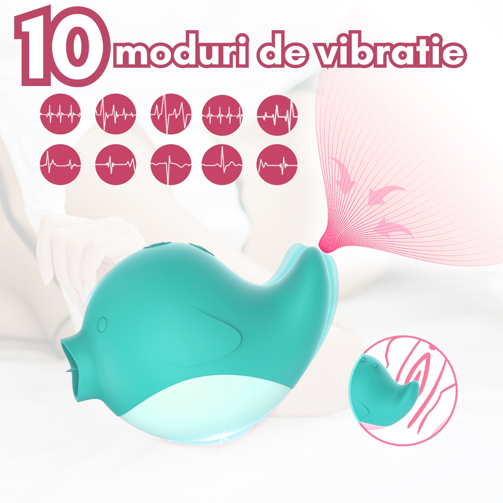 Vibrator LovePlay™ DelfinPlay cu vibratii puternice ajustabile, silentios, rezistent la apa, din silicon, reincacabil, design discret, portabil, usor de folosit, incarcare USB, 6.8x 8.75cm - LovePlay