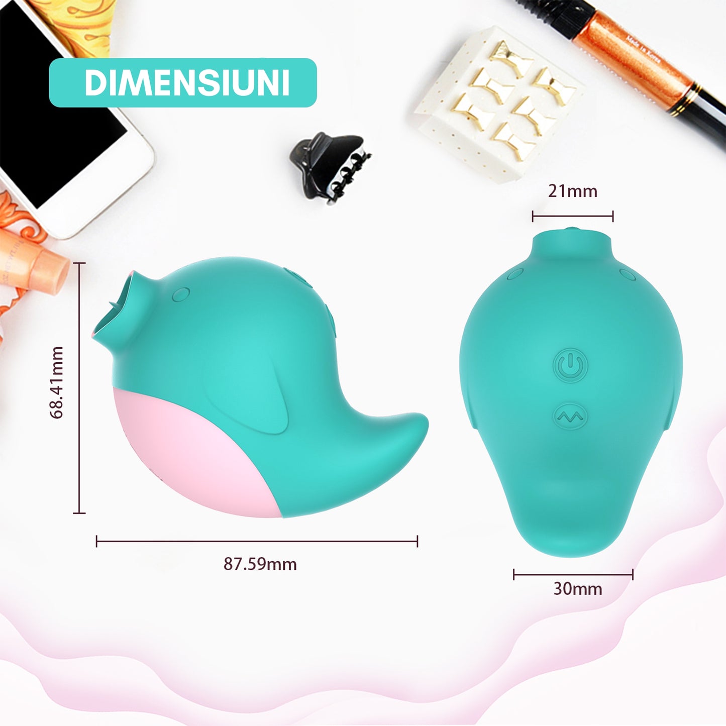 Vibrator LovePlay™ DelfinPlay cu vibratii puternice ajustabile, silentios, rezistent la apa, din silicon, reincacabil, design discret, portabil, usor de folosit, incarcare USB, 6.8x 8.75cm - LovePlay