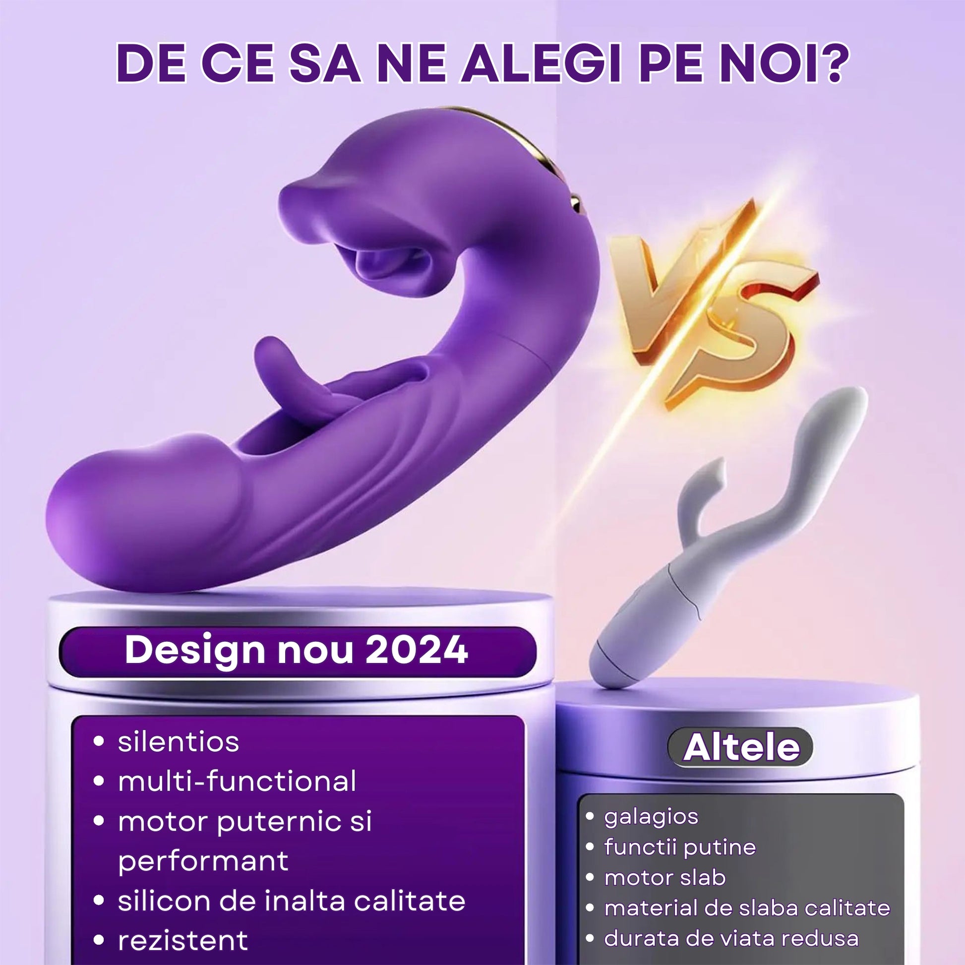 Vibrator Multifunctional Loveplay™ Alien 3 in 1, cu 7 Moduri de Vibratii, 7 Tipuri de Ondulatii, 5 Variatii de Lins, Suctiune Realista cu Buze si Limba, Stimulare Puncte A-G-C, Motor Silentios 30-40 dB, Silicon Premium, Design 2024, Culoare Mov - LovePlay