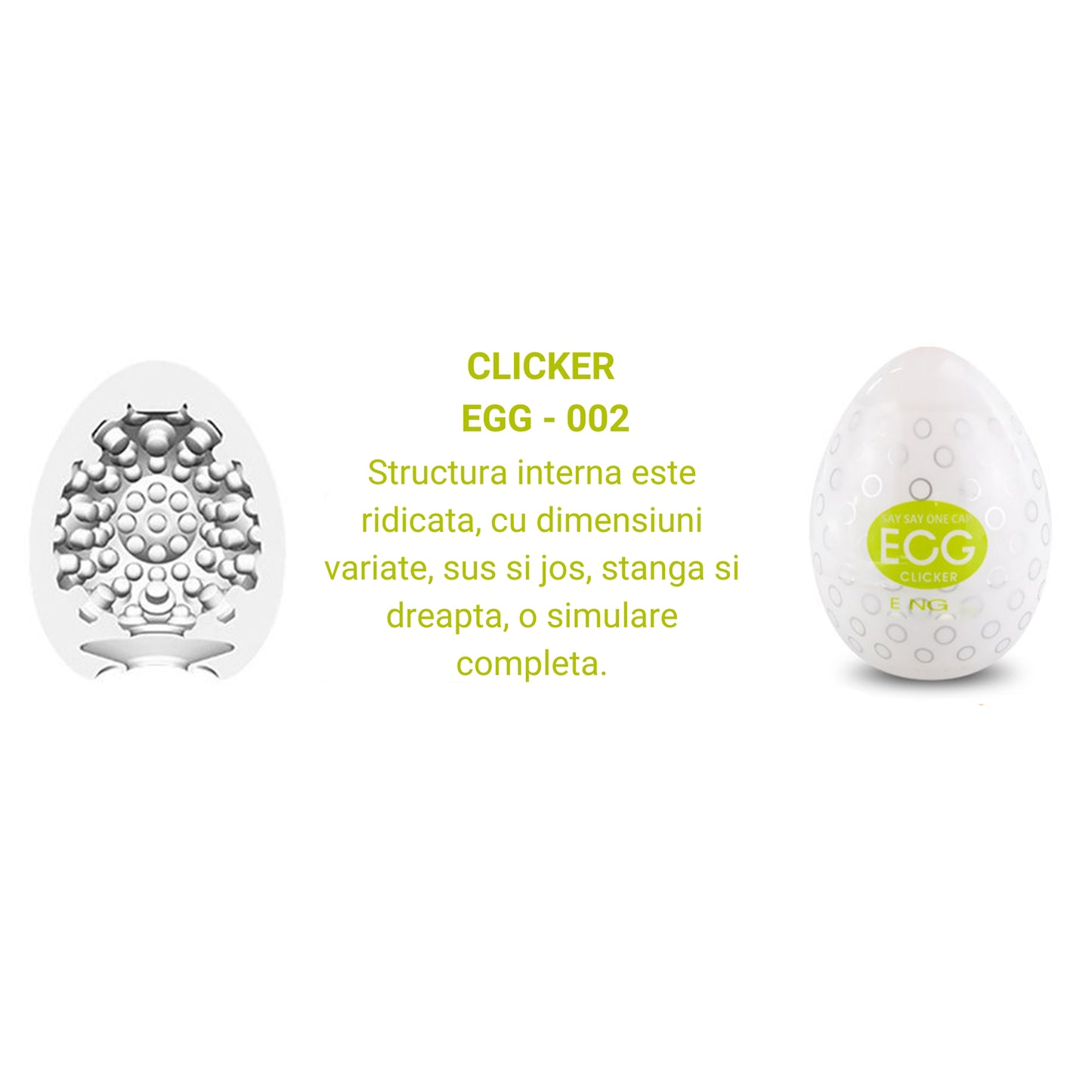 Masturbator tip vagin LovePlay™ Egg, cu textura de striatii sferice, portabil, din silicon, verde neon - LovePlay
