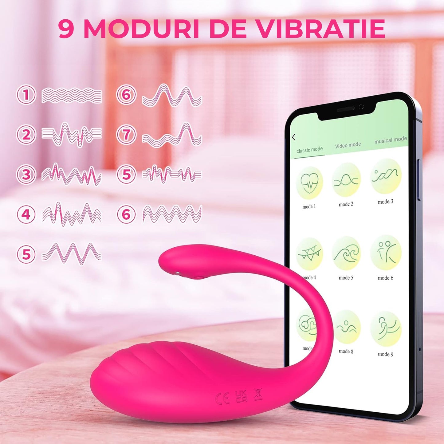 Vibrator LovePlay™ Delfin, cu 9 moduri diferite, cu functie de personalizare vibratii, reincarcabil si rezistent la apa, conexiune Bluetooth, control prin aplicatie, din silicon, roz - LovePlay