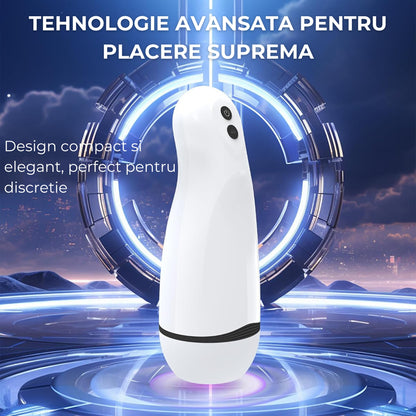 Masturbator LovePlay™ ModernHer, 10 moduri diferite de vibratie puternice, 3 tipuri de suctie, efect de masaj, cu sunete de placere, din silicon premium si sigur, moale, rezistent la apa, incarcare USB, design discret, lungime inserabila 15 cm - LovePlay