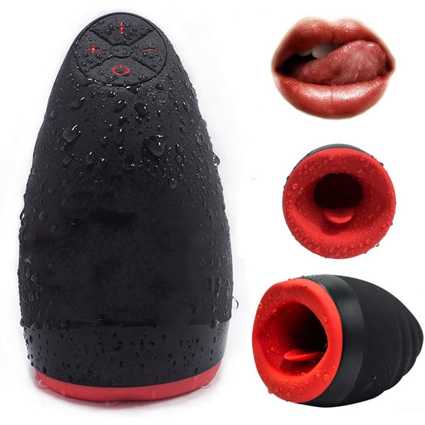 Masturbator LovePlay™ HerTongue, 6 moduri de vibratie puternice, cu efect de deep-throat, functie de incalzire, rezistent la apa, incarcare USB, din silicon premium si sigur, carcasa durabila, design discret, negru, silentios, 230g - LovePlay