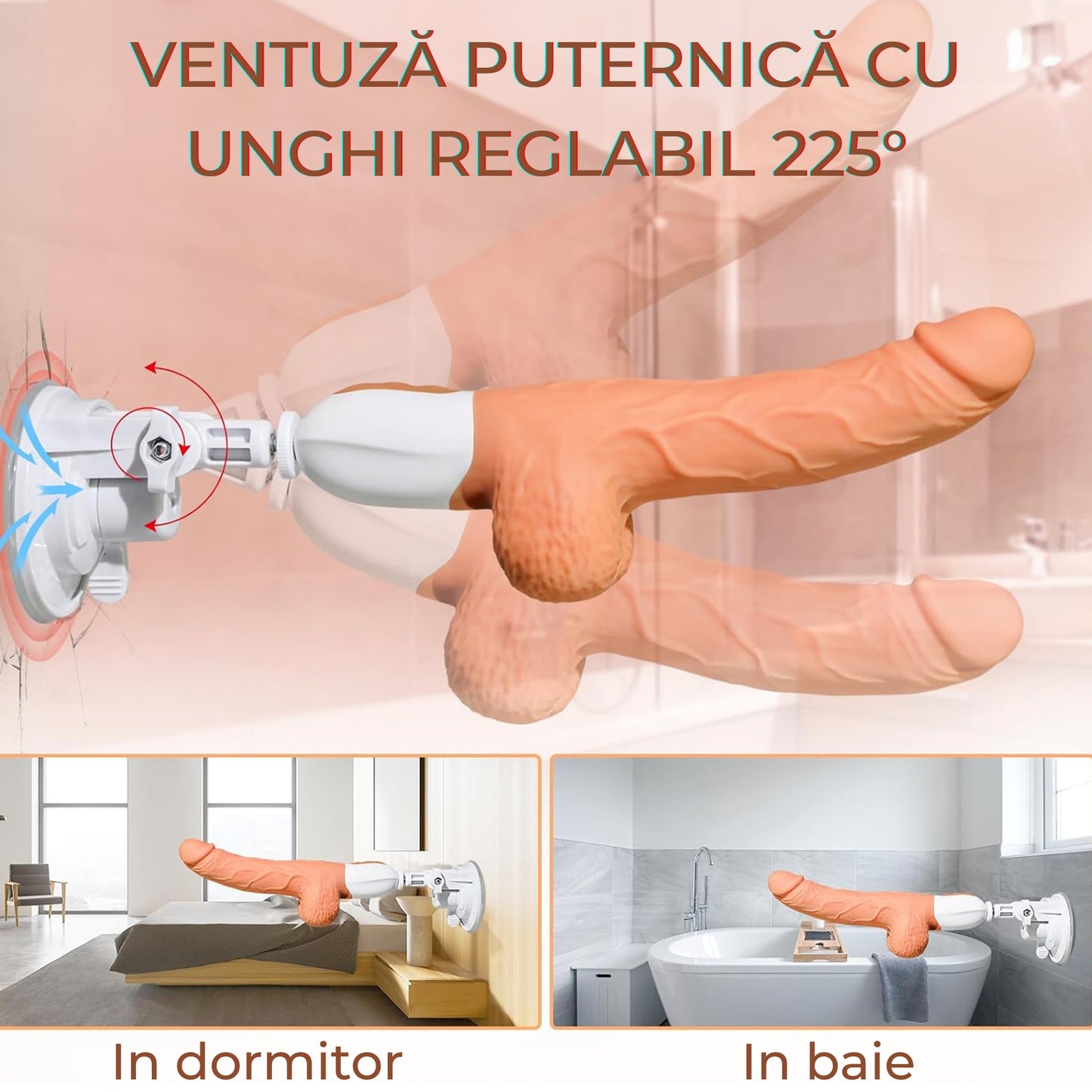 Masina de sex LovePlay™ PoundMe, cu dildo realist, automata cu 10 moduri de vibratie si penetrare, design curbat 23°, control prin telecomanda, ventuza puternica, silicon moale, reincarcabila USB, rezistent la apa - LovePlay