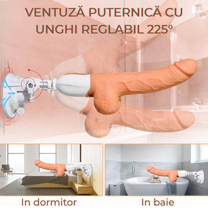 Masina de sex LovePlay™ PoundMe, cu dildo realist, automata cu 10 moduri de vibratie si penetrare, design curbat 23°, control prin telecomanda, ventuza puternica, silicon moale, reincarcabila USB, rezistent la apa - LovePlay