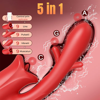 Vibrator inteligent LovePlay™ LickMe, cu limba flexibila si dildo, 9 moduri de lins, vibratie si pulsatie, control prin aplicatie, silicon lichid, rezistent la apa, pentru stimulare clitoridiana, anala si a sfarcurilor